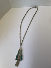 VINTAGE 1930'S WHITING & DAVIS SILVER TURQUOISE FRINGE NECKLACE Southwestern picture