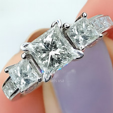 IGI 2.70 CTW Princess Lab Grown Diamond 3 Stone Ring 14K White Gold F VS1 picture