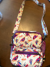 Lug Quilted Bird Print Crossbody Bag, Detachable Strap, Pockets, Purple Lining picture