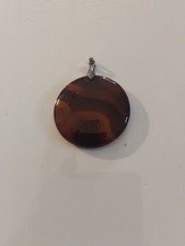 Estate Large Shades of Brown Round Agate Stone Pendant w Silvertone Bail – 2 in picture