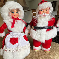 Vintage Mid Century Santa & Mrs Claus Dish Soap Bottle Kitschy 60s Christmas Set picture