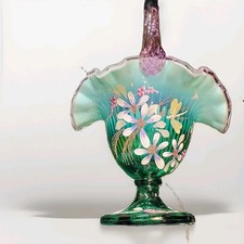 Fenton New Century XXI Spruce Green Basket - 12 Family Signatures Hand Painted picture