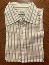 vintage 60s 70s Bloomingdale’s NWOT Button Shirt Cream Brown Striped 16-34 picture