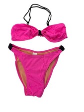 Vintage Krystal K Sport Pink Bandeau Bikini Set Nylon Deadstock Size S picture