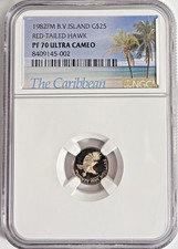 1982-FM British Virgin Islands $25 Red-Tailed Hawk Gold - NGC PF70 UCAM - POP 6 picture