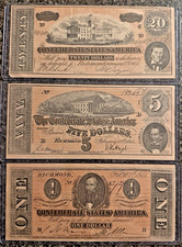 Lot of 3 Confederate States of America Bills $1, $5 & $20 Whitman Series picture