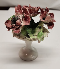 VTG Ceramic Hand Painted Red Flowers Centerpiece Bowl 5 Inches Tall Broken Pices picture