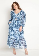 Eloquii Plus Size 32 Blue Halter Neckline Maxi Dress Cutout Tiered Chiffon NWT picture