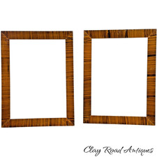 Pair Antique  American faux painted Tiger Maple Picture Frames Curly  folk  art picture