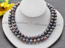 Genuine Natural 7-8mm Peacock Black Freshwater Pearl Necklace 14-100 Inch picture
