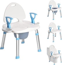 2-in-1 Shower Chair 450lbs Capacity Bath Seat with Commode Back & Arms NEW picture