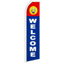 Welcome Advertising Swooper Feather Flutter Flag Open Sign RD/BL picture