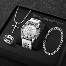 4PCS Fashion Arabic Dial Men Business Quartz Watch CasuSilicone Strap Wristwatch picture