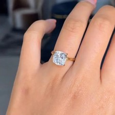 3.5 Ct Cushion Cut Moissanite Hidden Halo Engagement Ring Solid 10K Yellow Gold picture