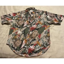 Vintage Andrew Sport Womens Medium Multicolor Safari Lion Ruffle Button 90s picture