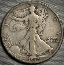 1917-S Reverse 50c Walking Liberty Silver Half Dollar, Nice Circulated Coin picture