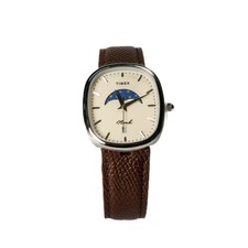 Noah x Timex Oval Moon Phase Watch Silver Case Brown Leather Strap Limited picture