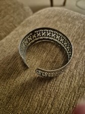 Vintage Mid Century Silver Tone Metal Lace Cuff Bracelet Openwork Filigree picture