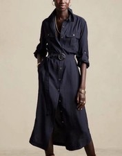 NWT Banana Republic Navy Belted Shirt Dress Maxi Utility Casual Womens M picture