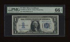DBR 1934 $1 Silver Funnyback Fr. 1606 AA Block Gem PMG 66 EPQ Serial A05175032A picture