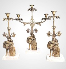 Antique 1850 Henry Hooper Romeo Juliet Girandole 3 Pc Candelabra Set Boston picture