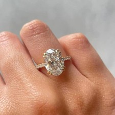 IGI 3Ct Oval-Cut Lab Grown Diamond Hidden Halo Engagement Ring 14K White Gold picture