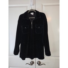 Vintage Jones New York Black Corduroy Quarter-Zip Popover Shirt Size L picture