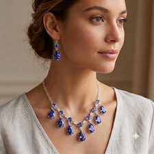 Tanzanite Necklace & Earrings Set | Handmade 925 Sterling Silver Jewelry Set picture
