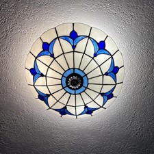 Victorian Semi Flush Mount Ceiling Lamp Stained Glass Shade Floral Chandelier picture