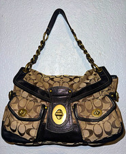 Coach Signature Monogram Shoulder Bag Turn Lock Zip Pockets Gold HW Multi Lining picture