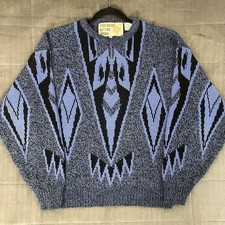 Vintage Broken Spear Cattle Co Aztec Western Style Blue Knit Sweater Mens L 90s picture