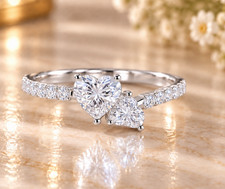 0.90 Ct Dual Heart Lab Grown Diamond Engagement Ring in 14k White Gold picture