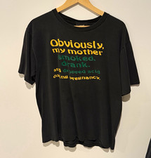 Vtg 80s Black Quote Graphic Print T-Shirt Cotton Jersey Size L Crew Neck Tee picture