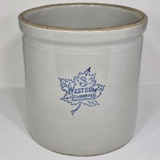 Vtg Western Stoneware 3 Gallon Maple Leaf Crock Monmouth Calla Lily Double Sided picture