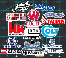 15 Gun Manufacturer Logo Stickers - Clear, Holographic, or White- Armory Ammo picture