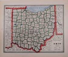 1883 OHIO Map ORIGINAL 12x9 Hand-colored Antique Clevland Cincinnati Columbus  picture