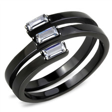 Women'S There-Stone AAA Grade Cubic Zircon CZ Black Ip Stainless Ring Tk3455 picture