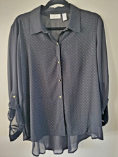 Chicos Black Sheer Studded Peplum Blouse L /  XL Gold Accents Dark Academia Goth picture