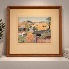 Vintage Grandma Moses Haying Time Framed Art Print Folk Americana Country Farm picture