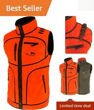 Men's Waterproof Reversible Hunting Vest - Orange Fleece & Brown Casual Style picture