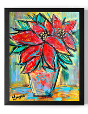 Guajardo Art: Poinsettia 14X11 Original Canvas Handmade Neo Expressionism picture