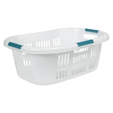 Rubbermaid Hip Hugger Laundry Basket FG299787WHT 3 Handle 1.5 Bushel White picture