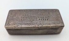 Antique 19thC Continental Silver Snuff Box Architectural Engraving Gilt Interior picture