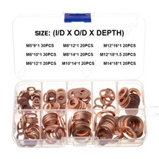 200x/Kit Solid Copper Crush Washers Gasket Set Flat O-Ring Seal Assortment picture
