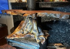 Live Edge Red Wood lace burl coffee table w/ Rustic Root Base,  61/30/19 picture