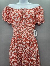 Anthropologie Kindred S Orange Floral Boho Smocked Dress Split Front picture