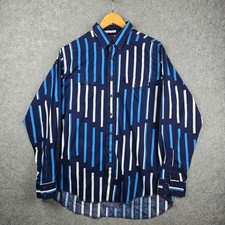 Vintage Wrangler Cowboy Cut Shirt Mens 17.5 36 Blue Striped Western Long Tail picture