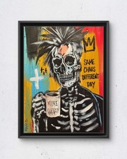 Faris Original 12x16 Expressionist Same Chaos Different Day Skeleton Painting picture