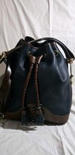 Vintage Dooney & Bourke Navy Blue  Brown Drawstring Bucket Crossbody Bag picture