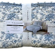 Tahari Cotton Block Print Quilt Full Queen Floral Cottagecore NEW picture